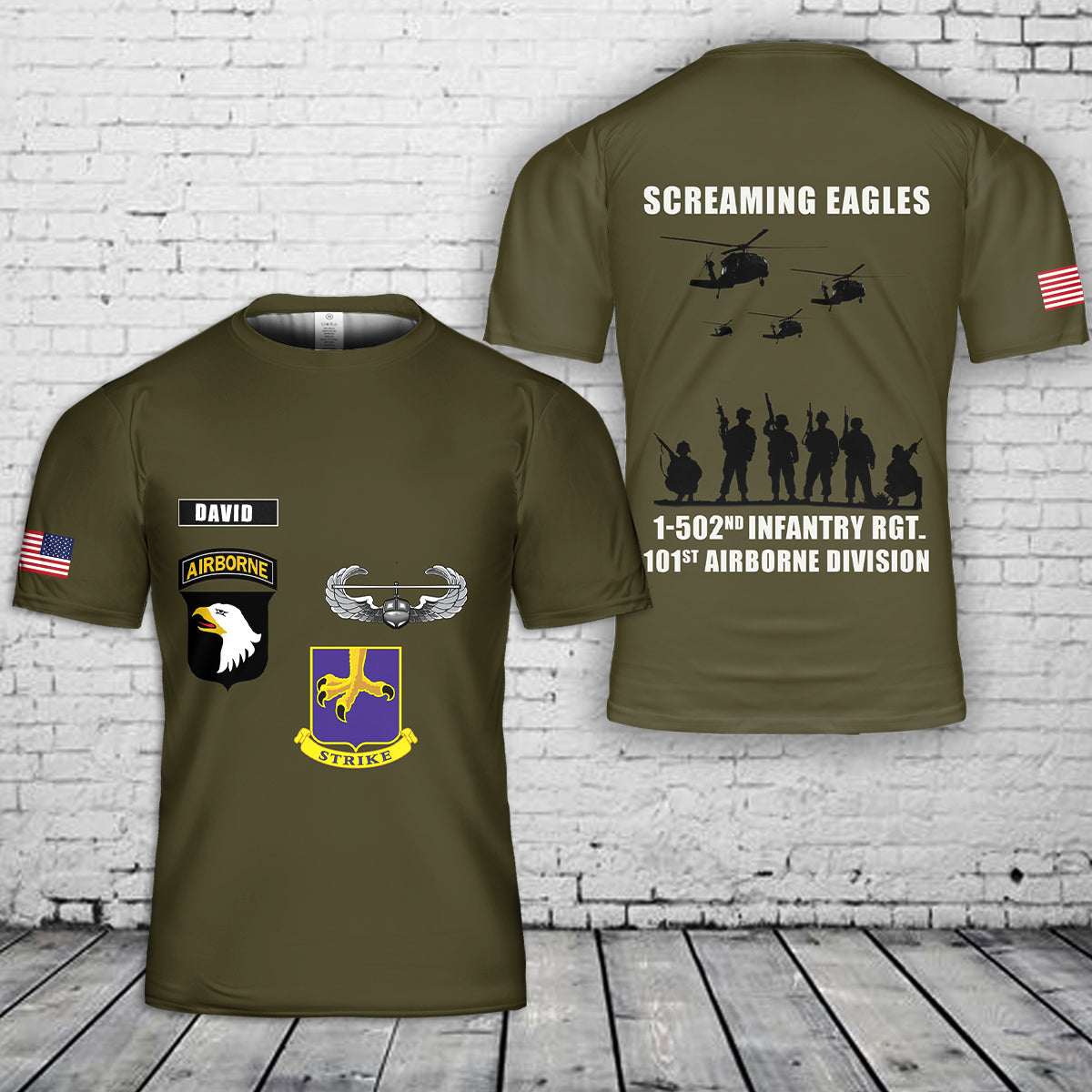 Custom Name US Army 101st Airborne Division 1-502nd 3D T-Shirt