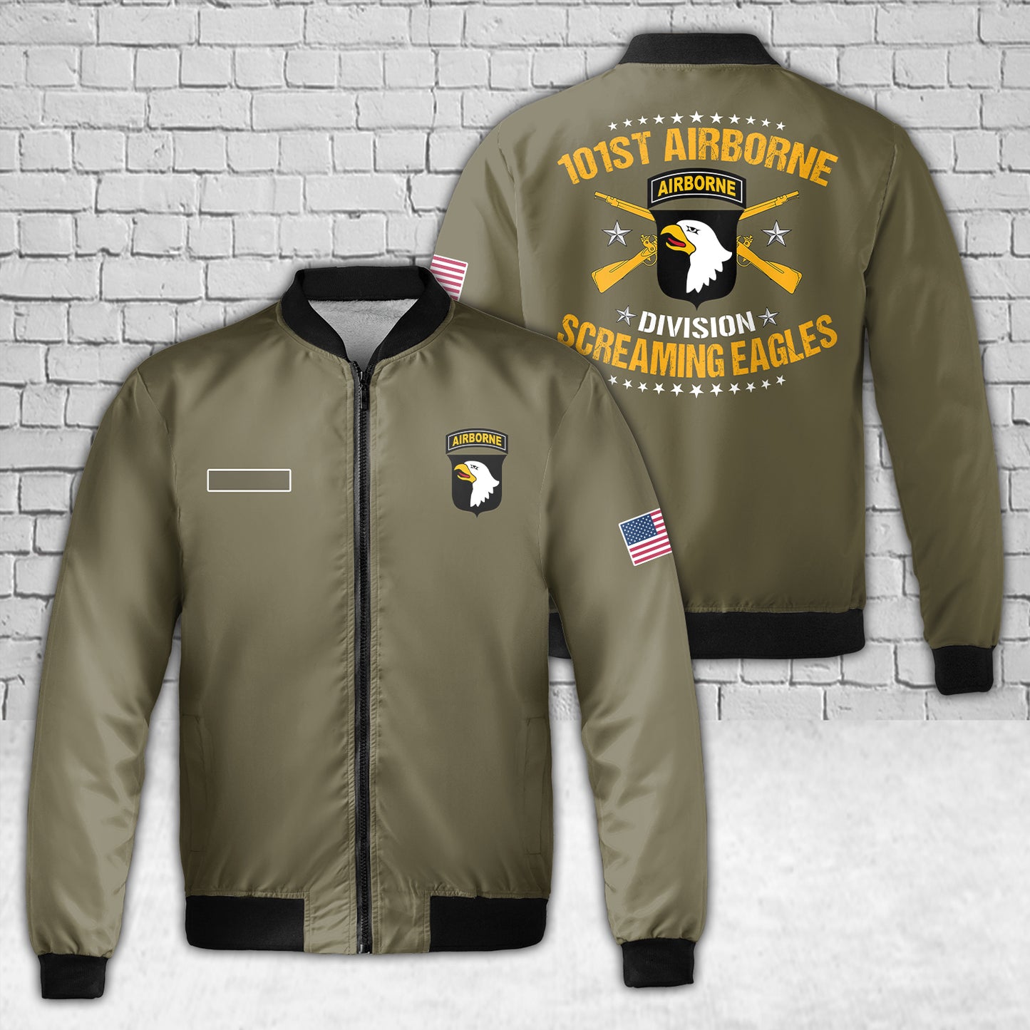 Custom Name US Army 101st Airborne Division AOP Fleece Bomber Jacket