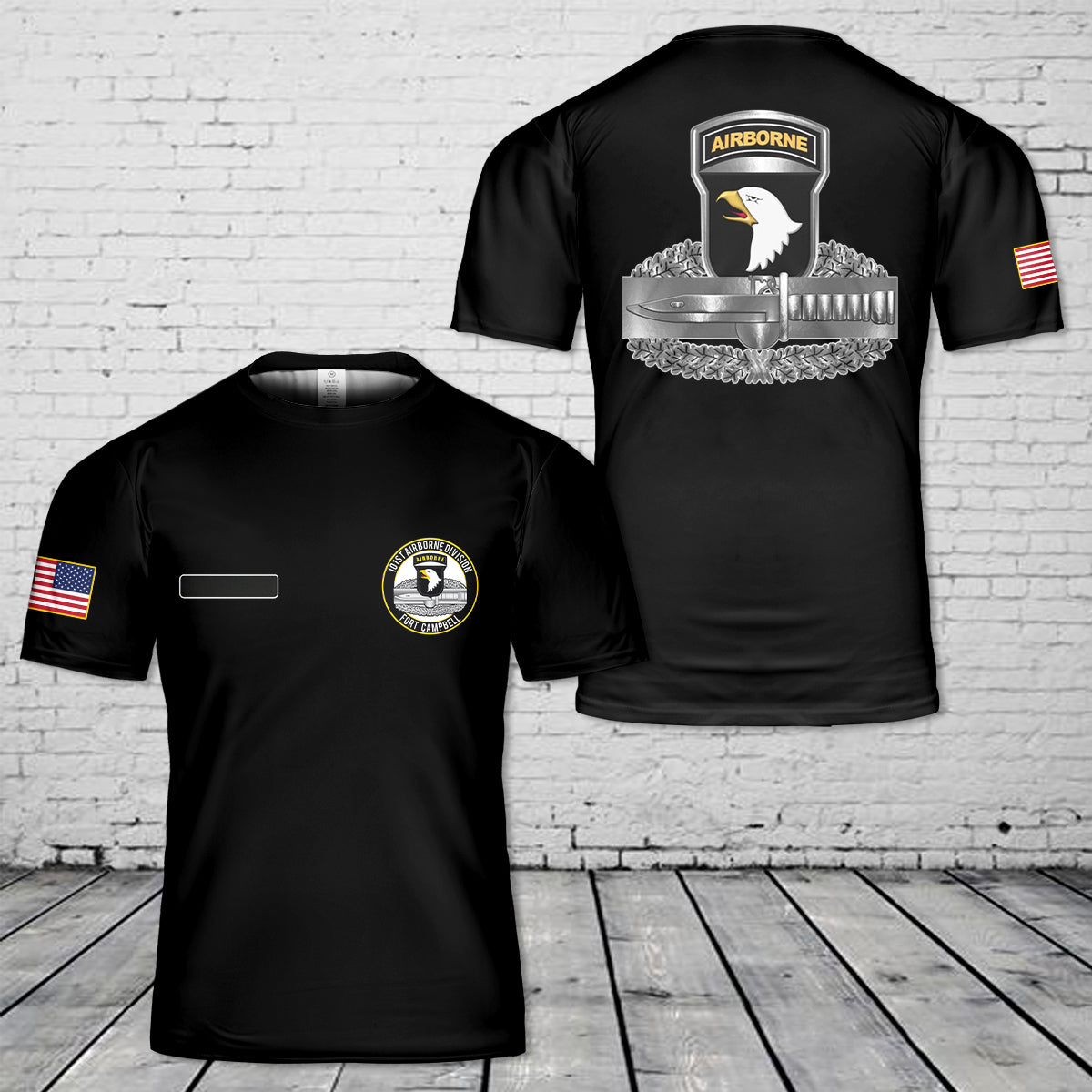 Custom Name US Army 101st Airborne Division “Combat Action Badge” T-Shirt 3D