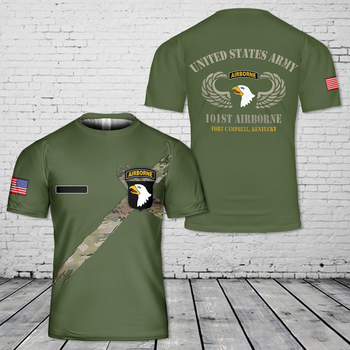 Custom Name US Army 101st Airborne Fort Campbell T-Shirt 3D