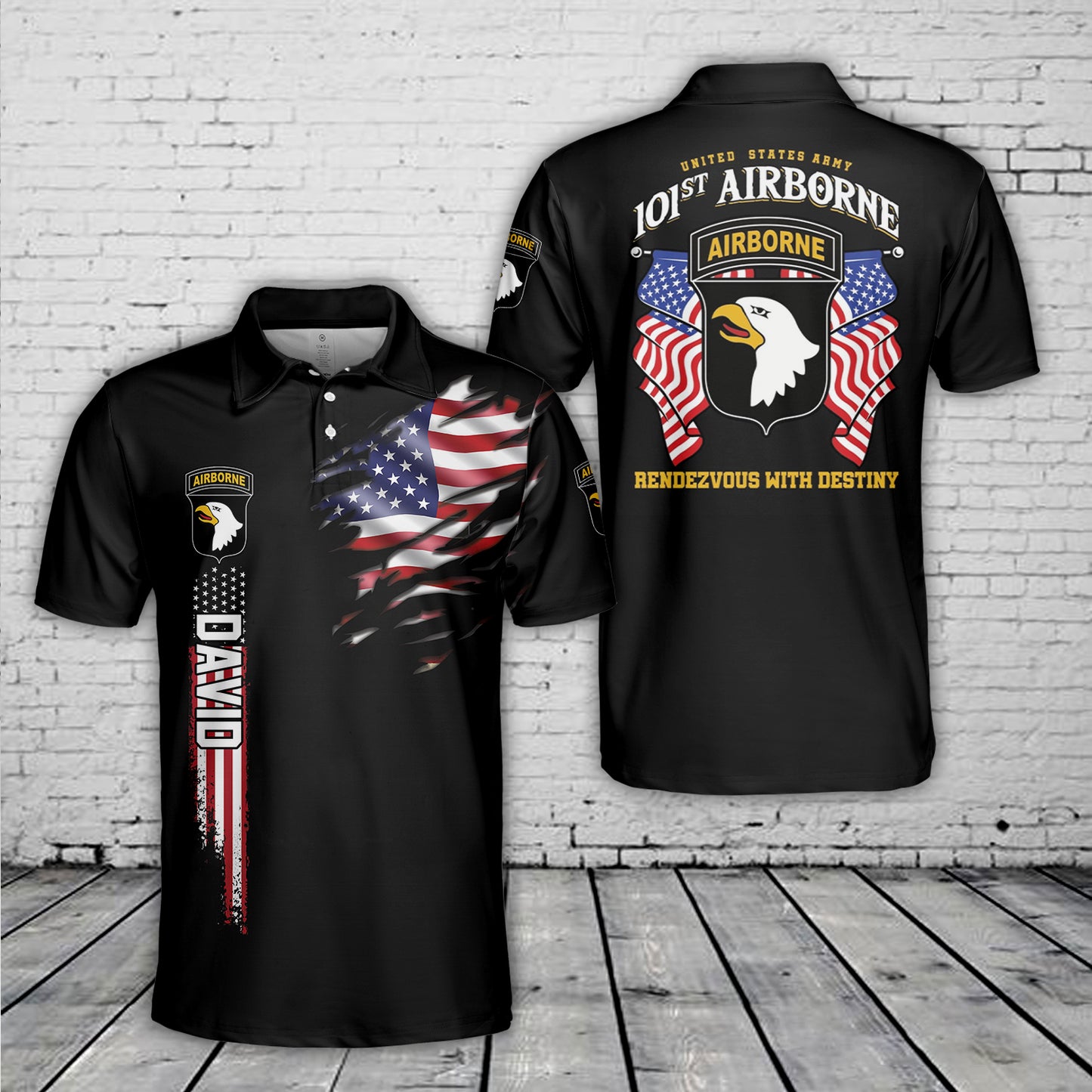 Custom Name US Army 101st Airborne Paratrooper Polo Shirt