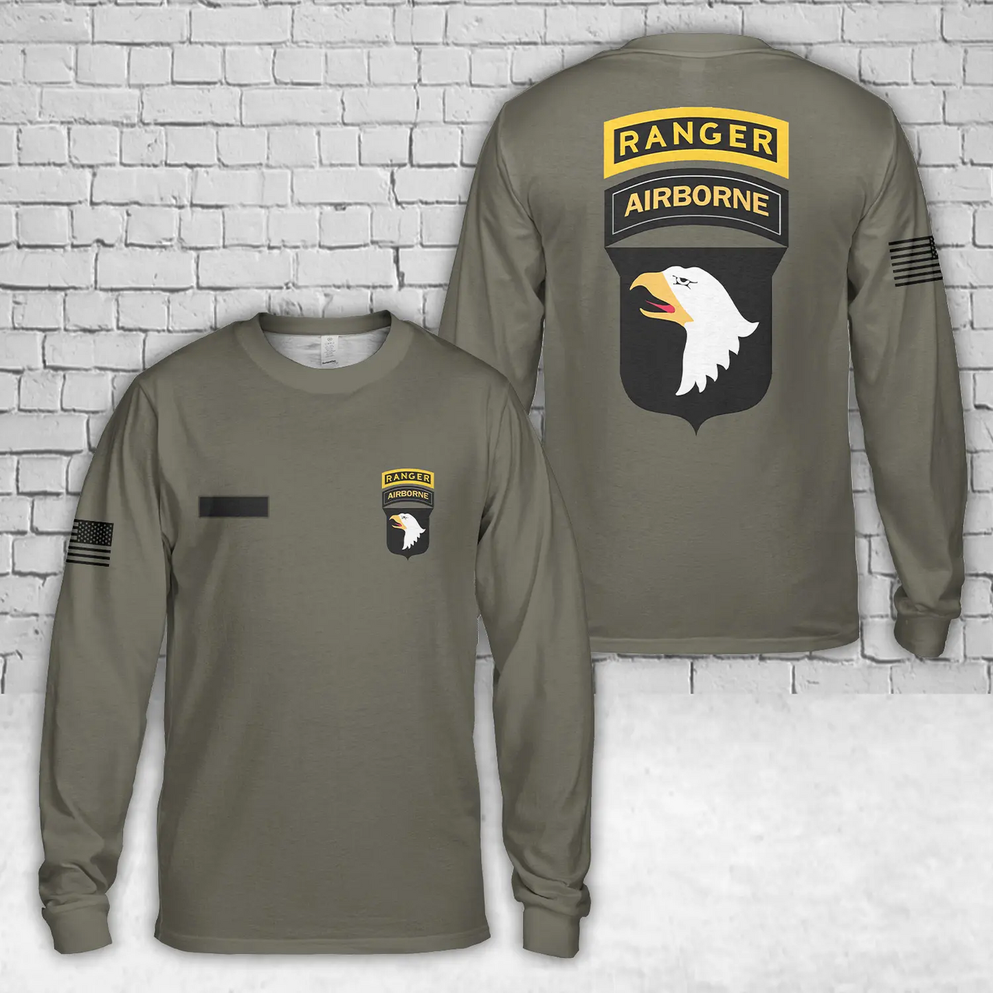 Custom Name US Army 101st Airborne w/Ranger Tab AOP Long Sleeve Shirt