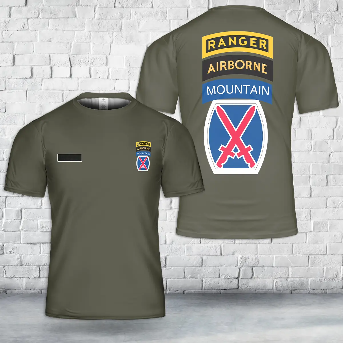 Custom Name US Army 10th Mountain Division Ranger Airborne T-Shirt 3D