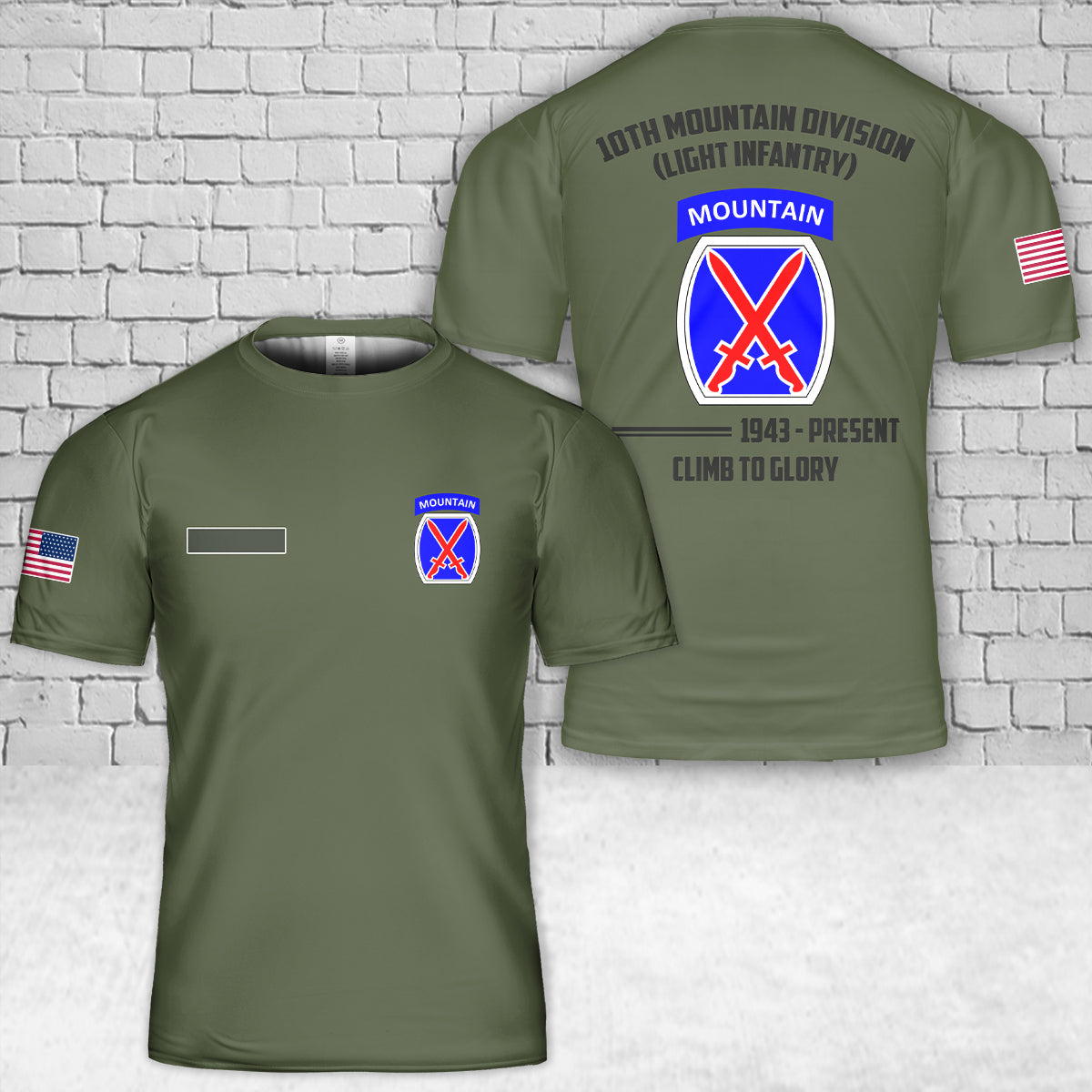 Custom Name US Army 10th Mountain Division T-Shirt 3D