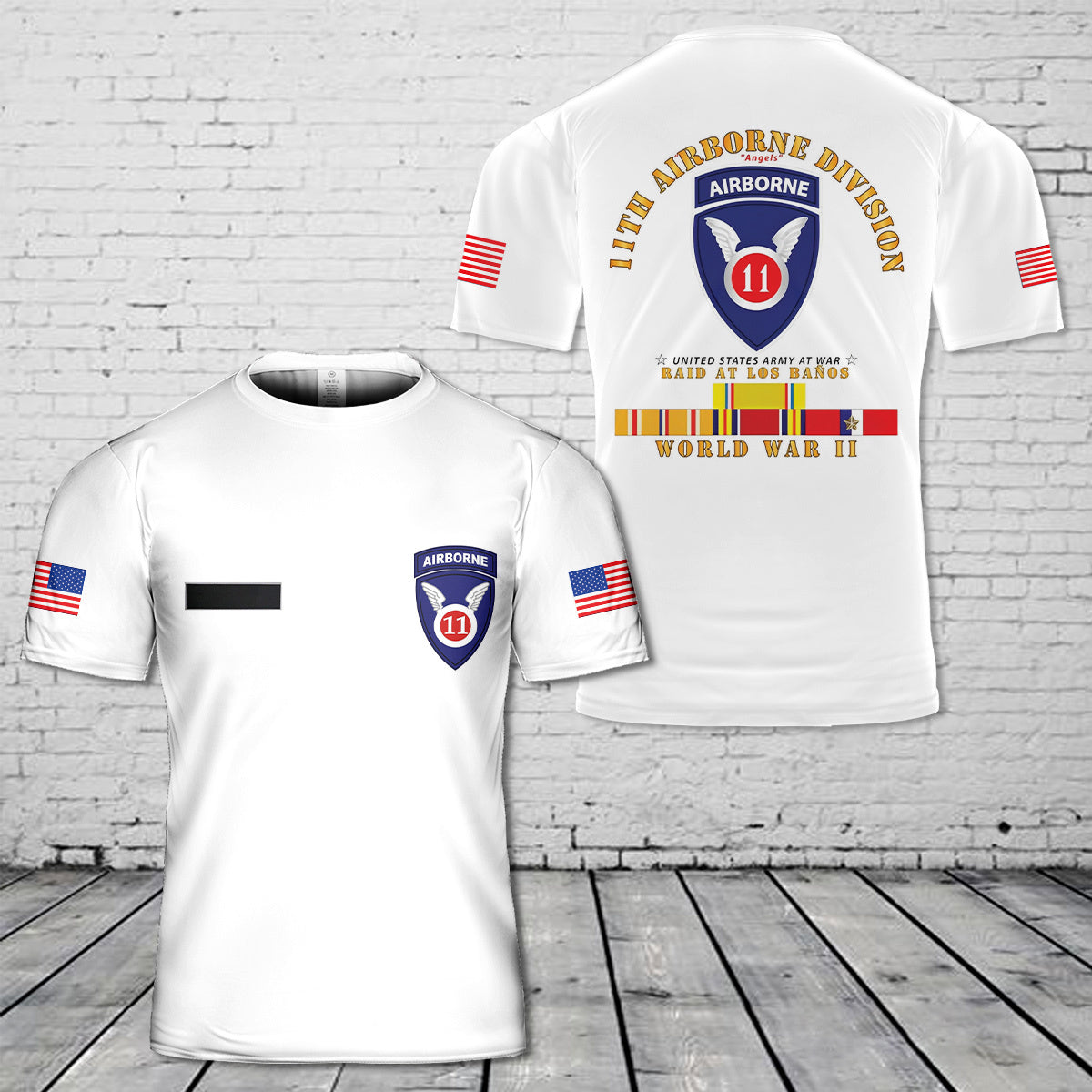 Custom Name US Army 11th Airborne Division Raid at Los Baños - WWII T-Shirt 3D