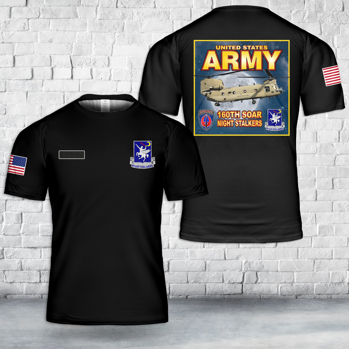 Custom Name US Army 160th Soar Night Stalkers Chinook Moon T-Shirt 3D
