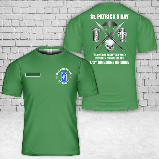 Custom Name US Army 173rd Airborne Brigade, St Patrick's Day T-Shirt 3D