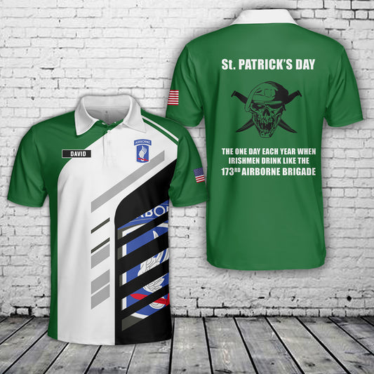 Custom Name US Army 173rd Airborne St Patrick's Day Polo Shirt