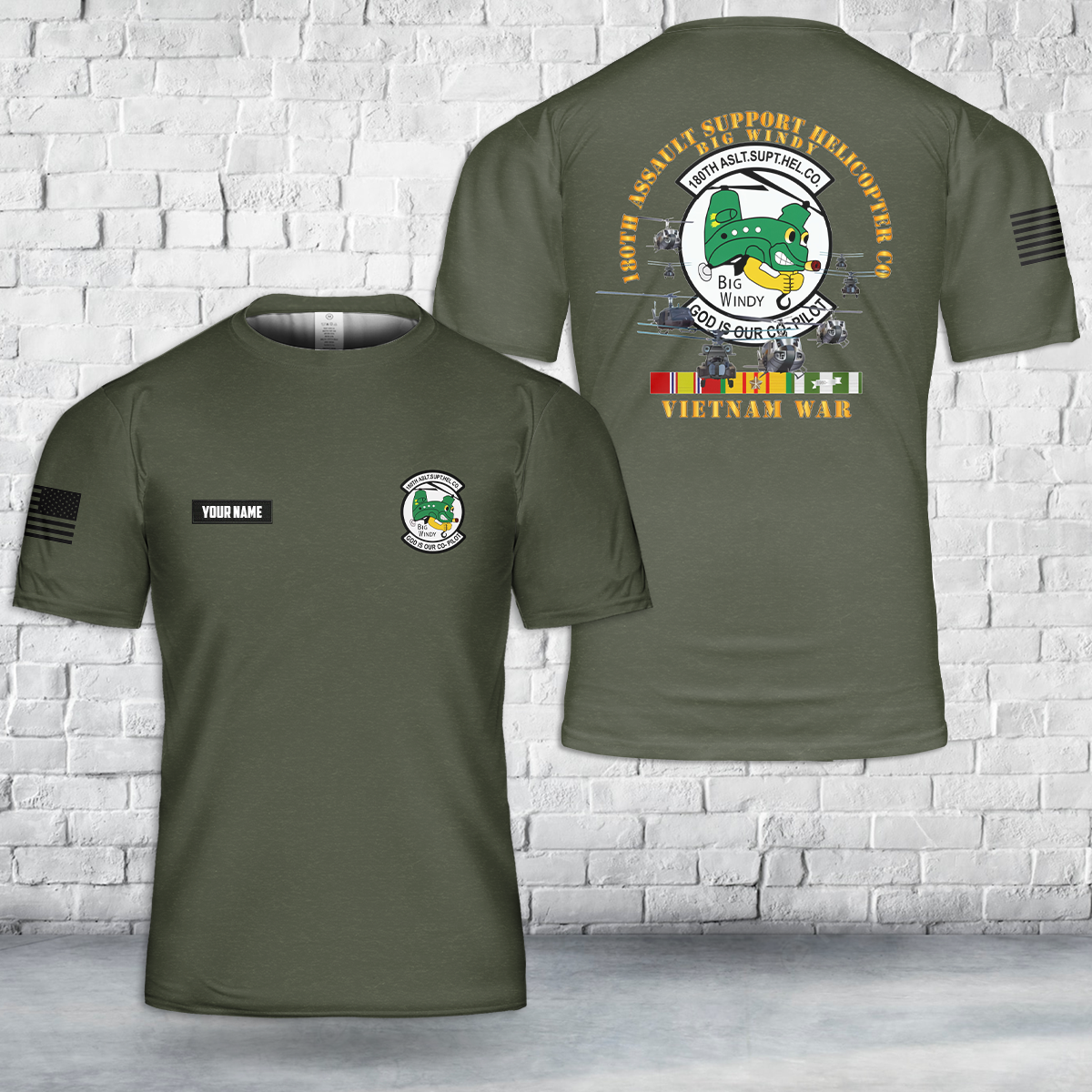 Custom Name US Army 180th ASHC - Big Windy Vietnam War T-Shirt 3D