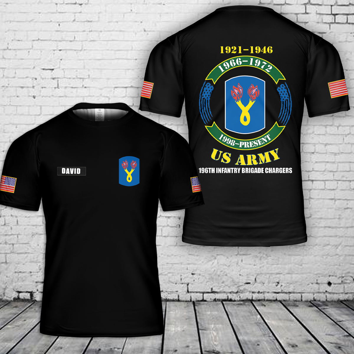 Custom Name US Army 196th Infantry Brigade Chargers 3D T-Shirt