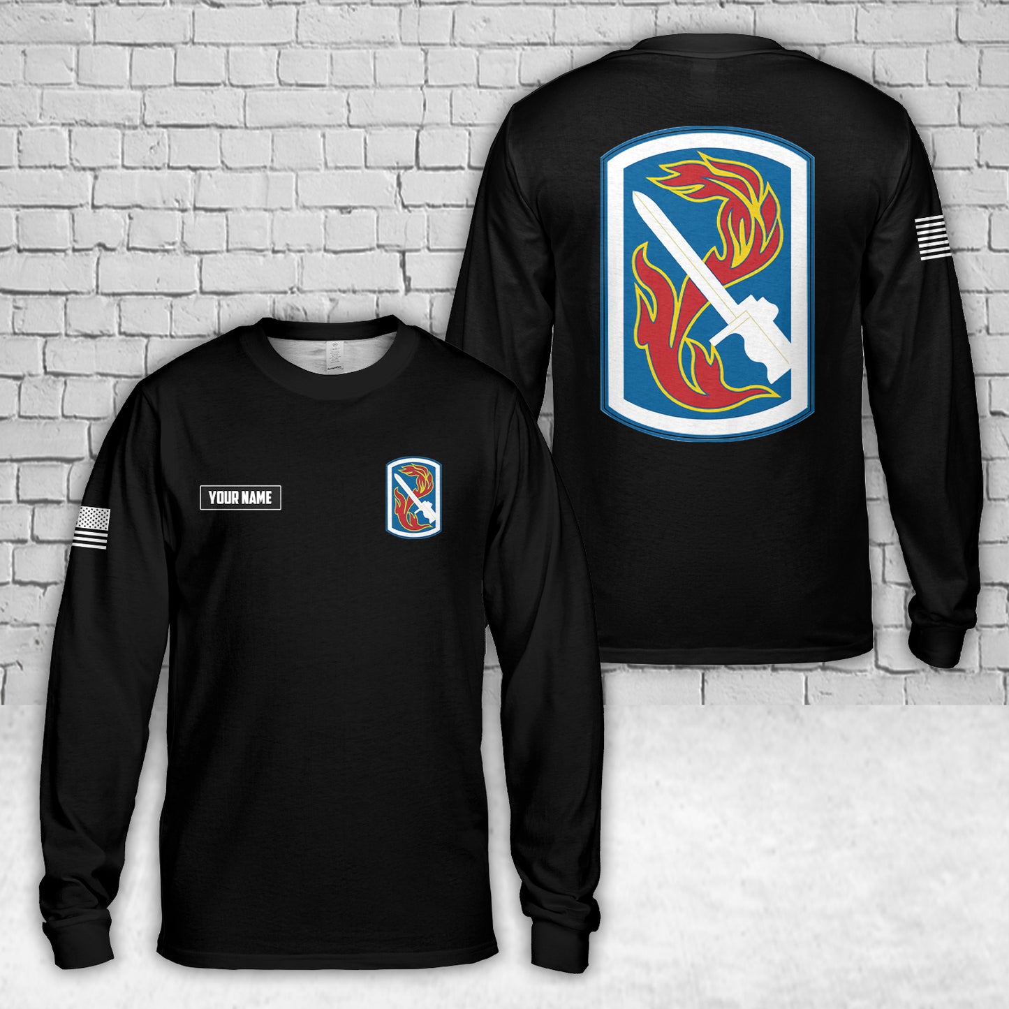 Custom Name US Army 198th Infantry Brigade AOP Long Sleeve Shirt