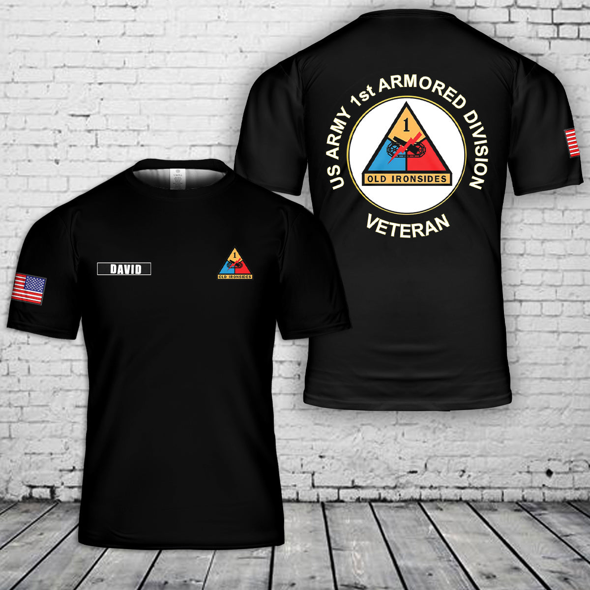 Custom Name US Army 1st Armored Division Old Ironsides Veteran 3D T-Shirt