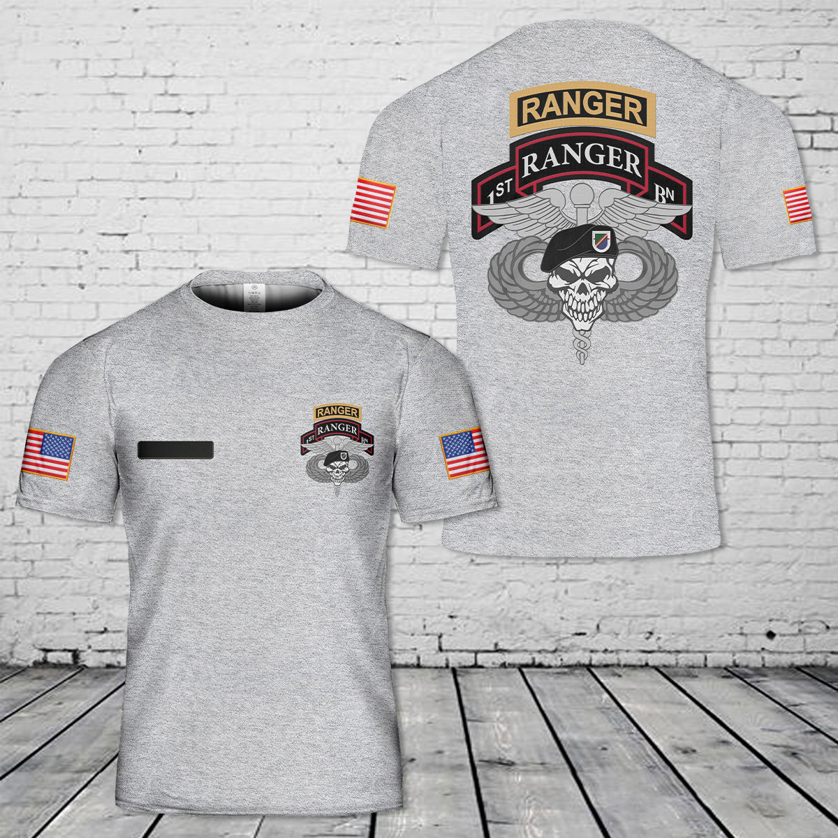 Custom Name US Army 1st BN 75th Ranger Medical Airborne T-Shirt 3D