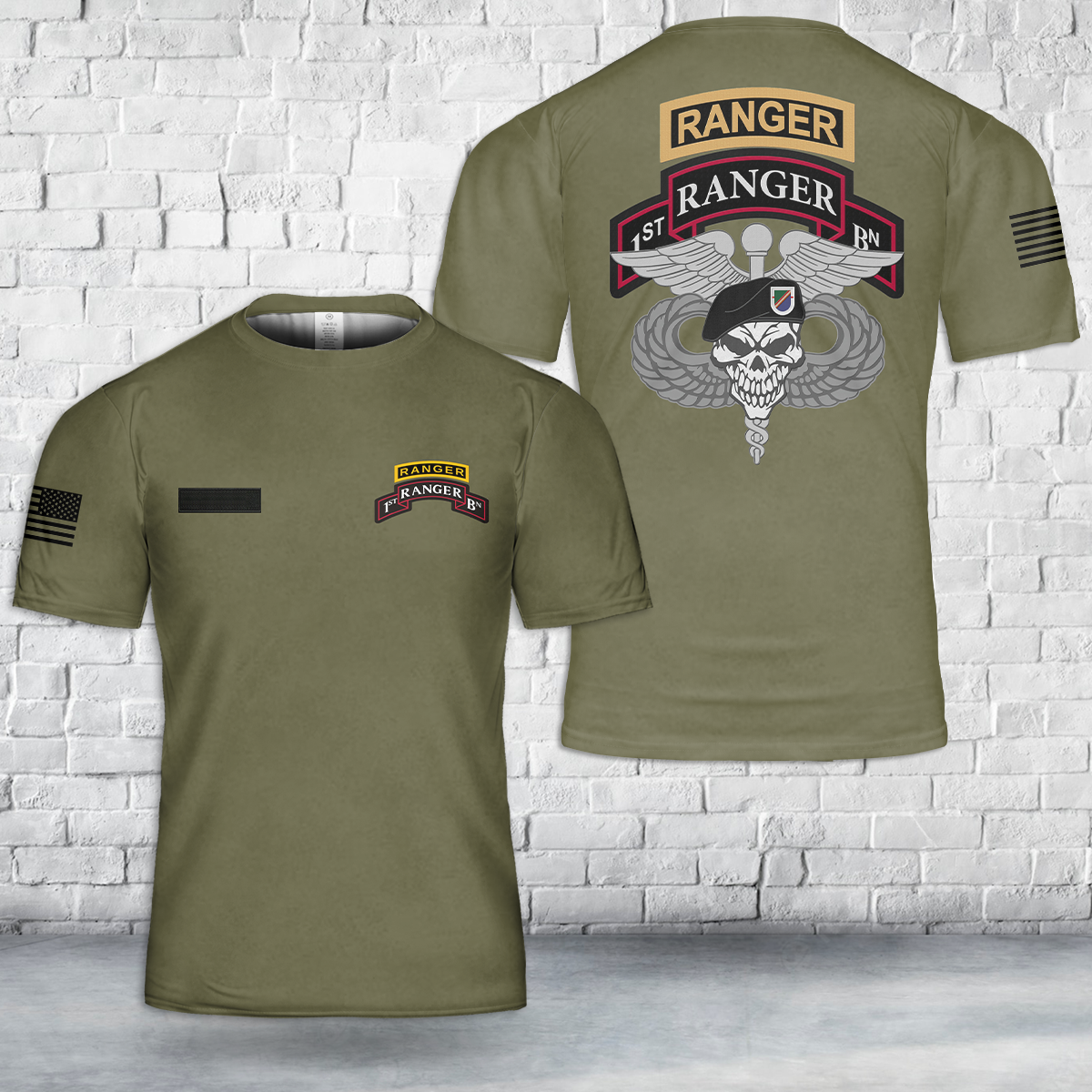 Custom Name US Army 1st BN 75th Ranger Medical Airborne T-Shirt 3D