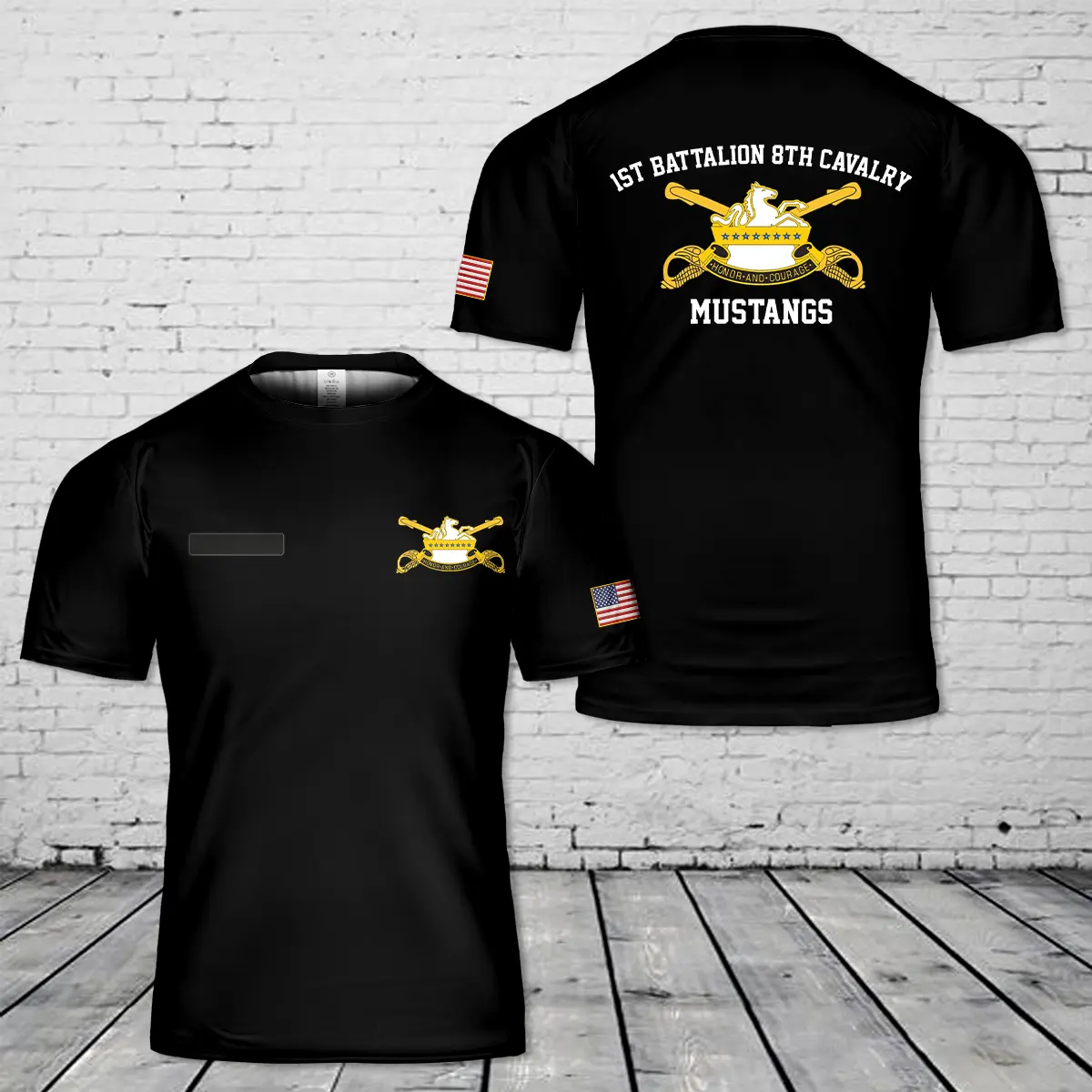Custom Name US Army 1st Battalion 8th Cavalry T-Shirt 3D