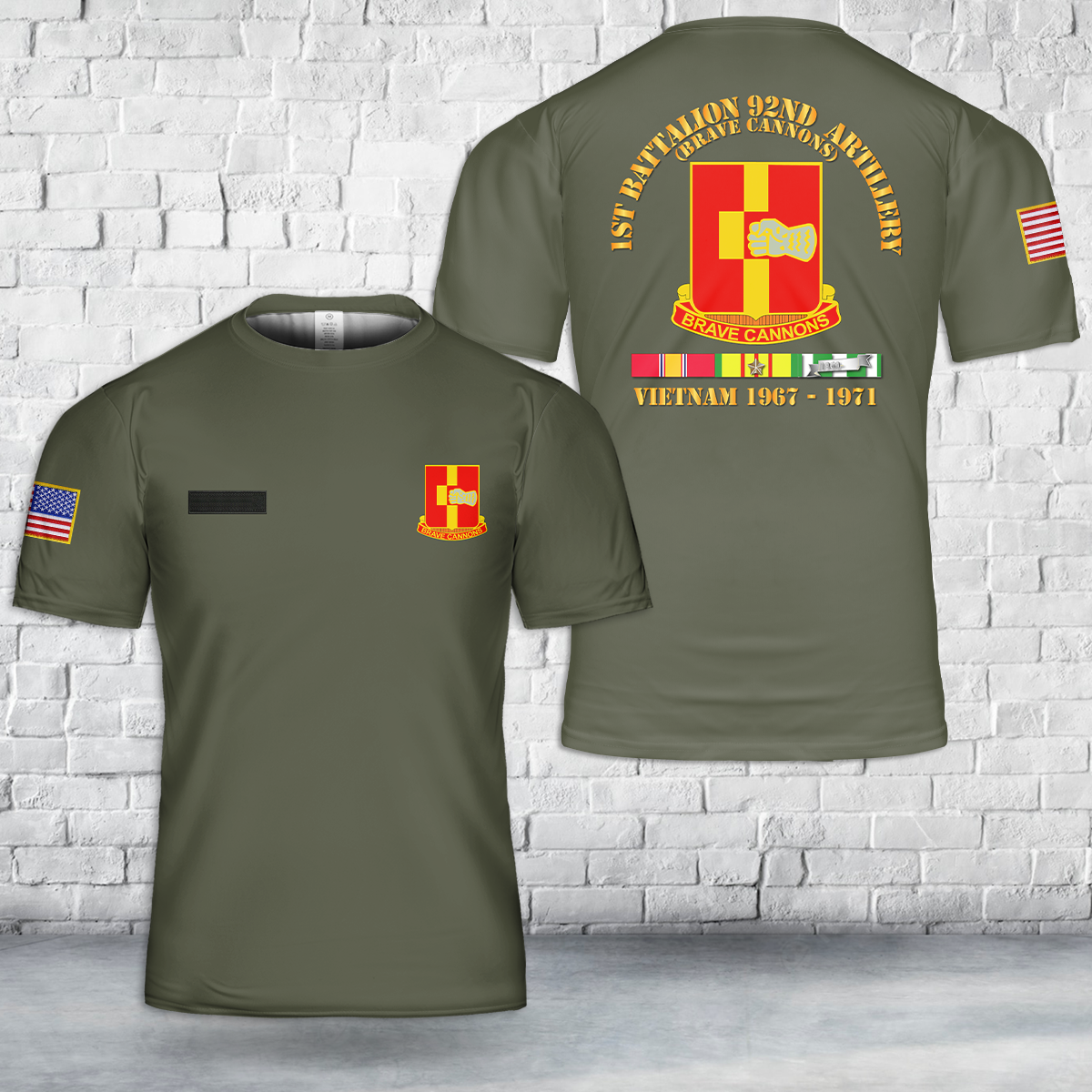 Custom Name US Army 1st Bn 92nd Artillery Vietnam 1967 - 1971 T-Shirt 3D