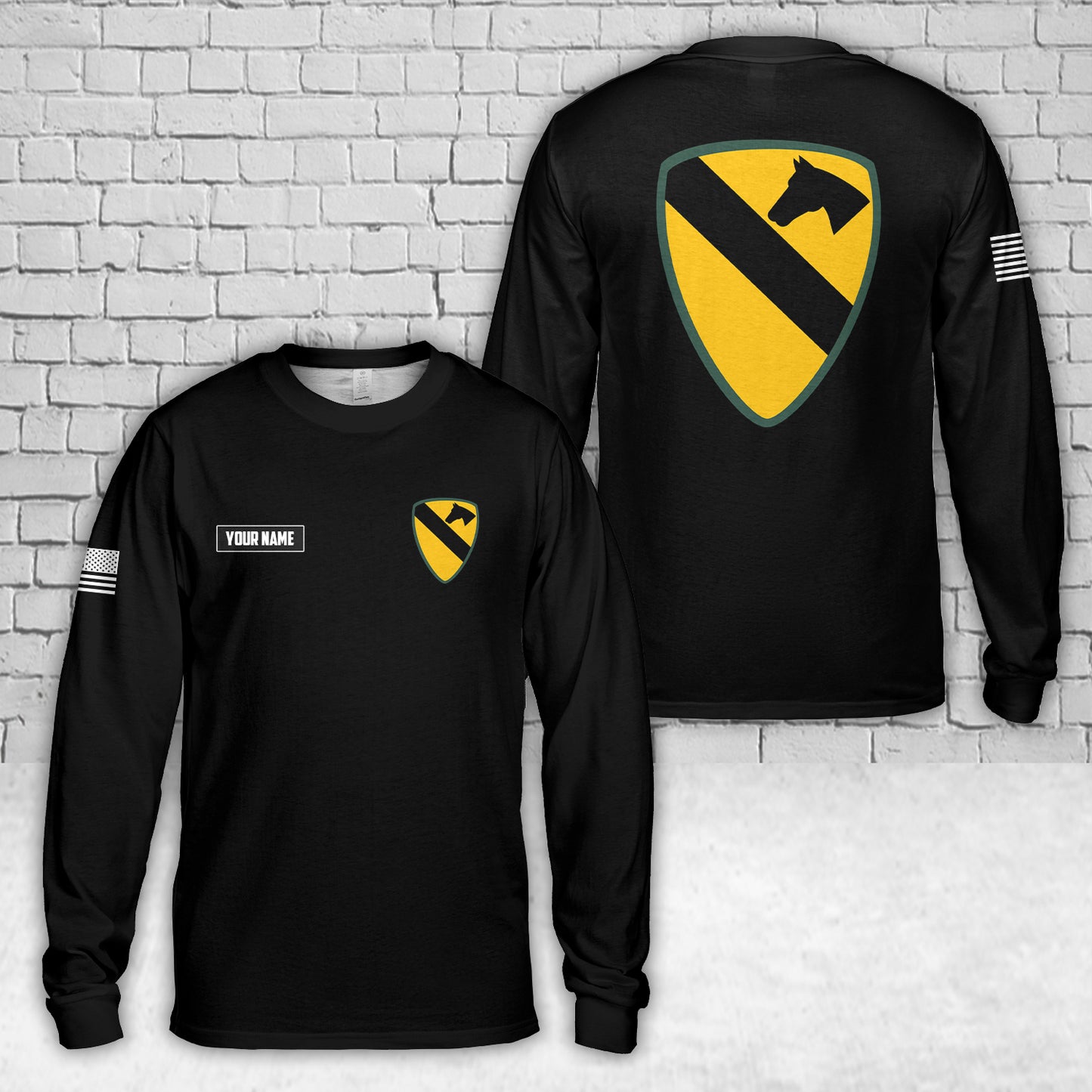 Custom Name US Army 1st Cavalry Division AOP Long Sleeve Shirt