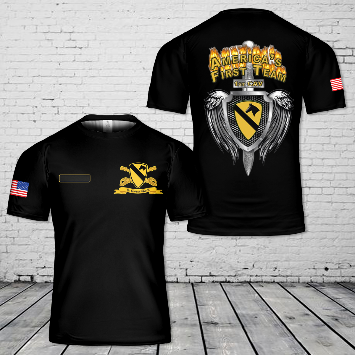 Custom Name US Army 1st Cavalry Division "First Team" T-Shirt 3D