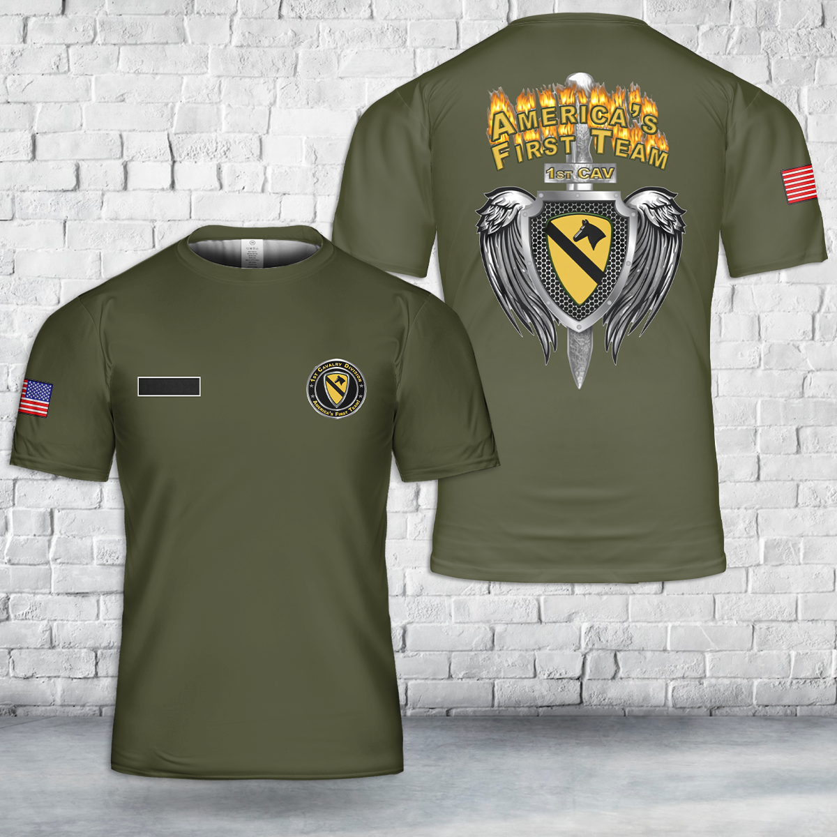 Custom Name US Army 1st Cavalry Division – America's First Team T-Shirt 3D