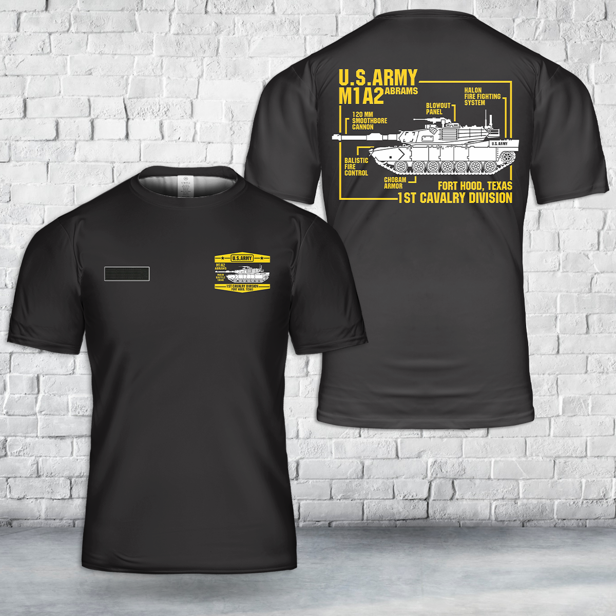 Custom Name US Army 1st Cavalry Division with M1A2 Abrams Main Battle Tank T-Shirt 3D