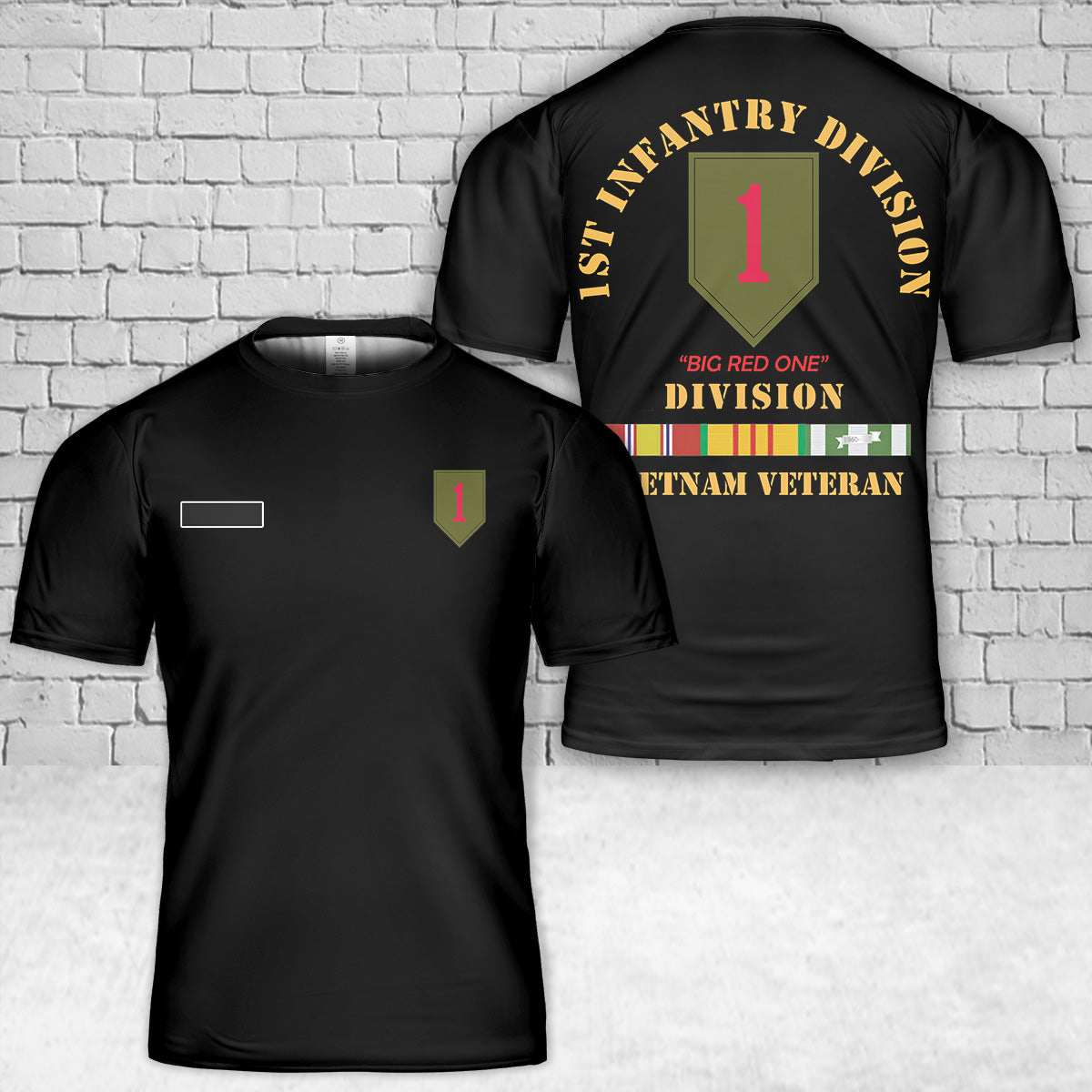 Custom Name US Army 1st Infantry Division - Big Red One - Vietnam Veteran T-Shirt 3D