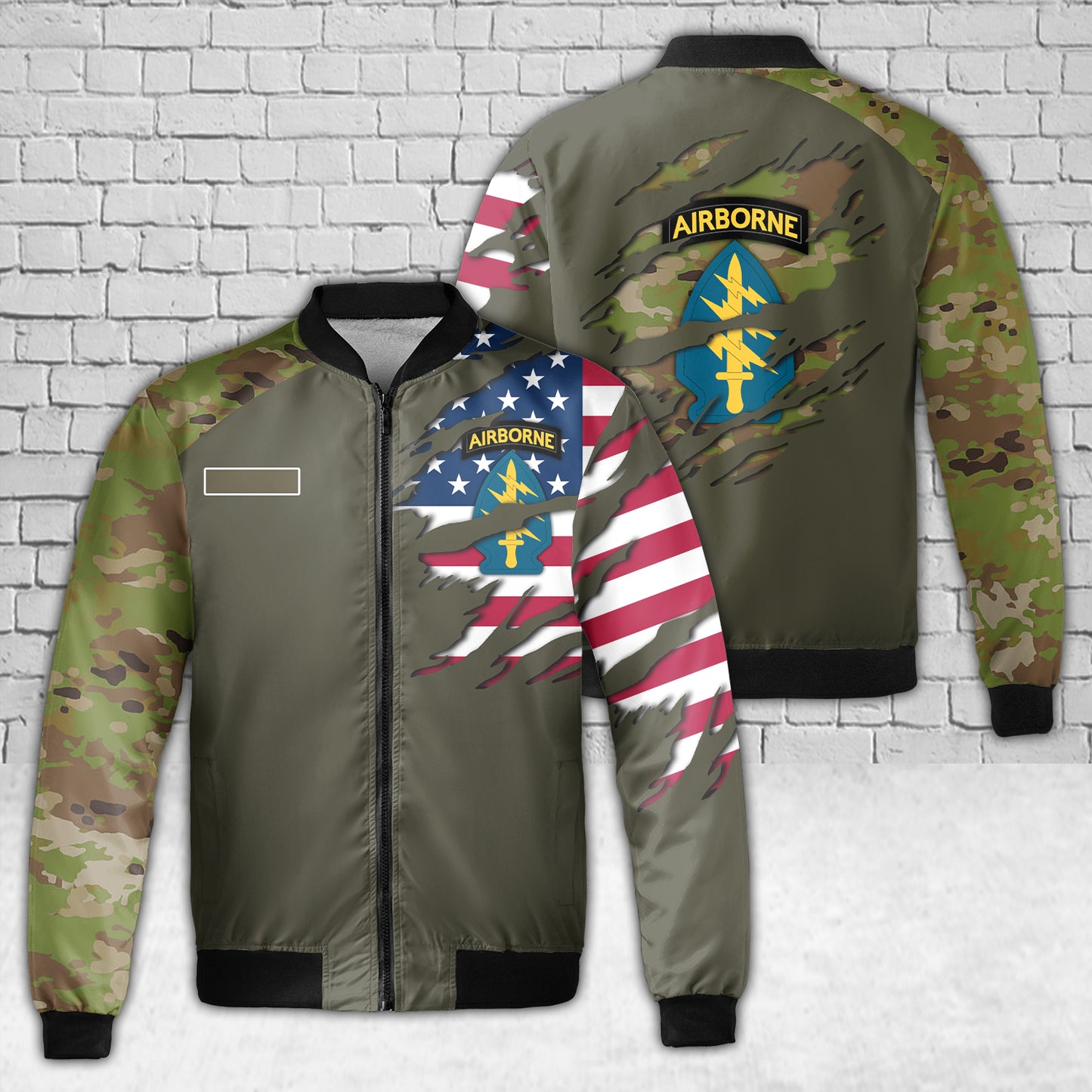 Custom Name US Army 1st Special Forces Command AOP Fleece Bomber Jacket