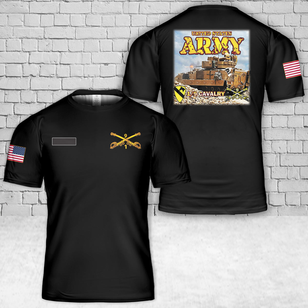 Custom Name US Army 1st / 9th Cavalry T-Shirt 3D