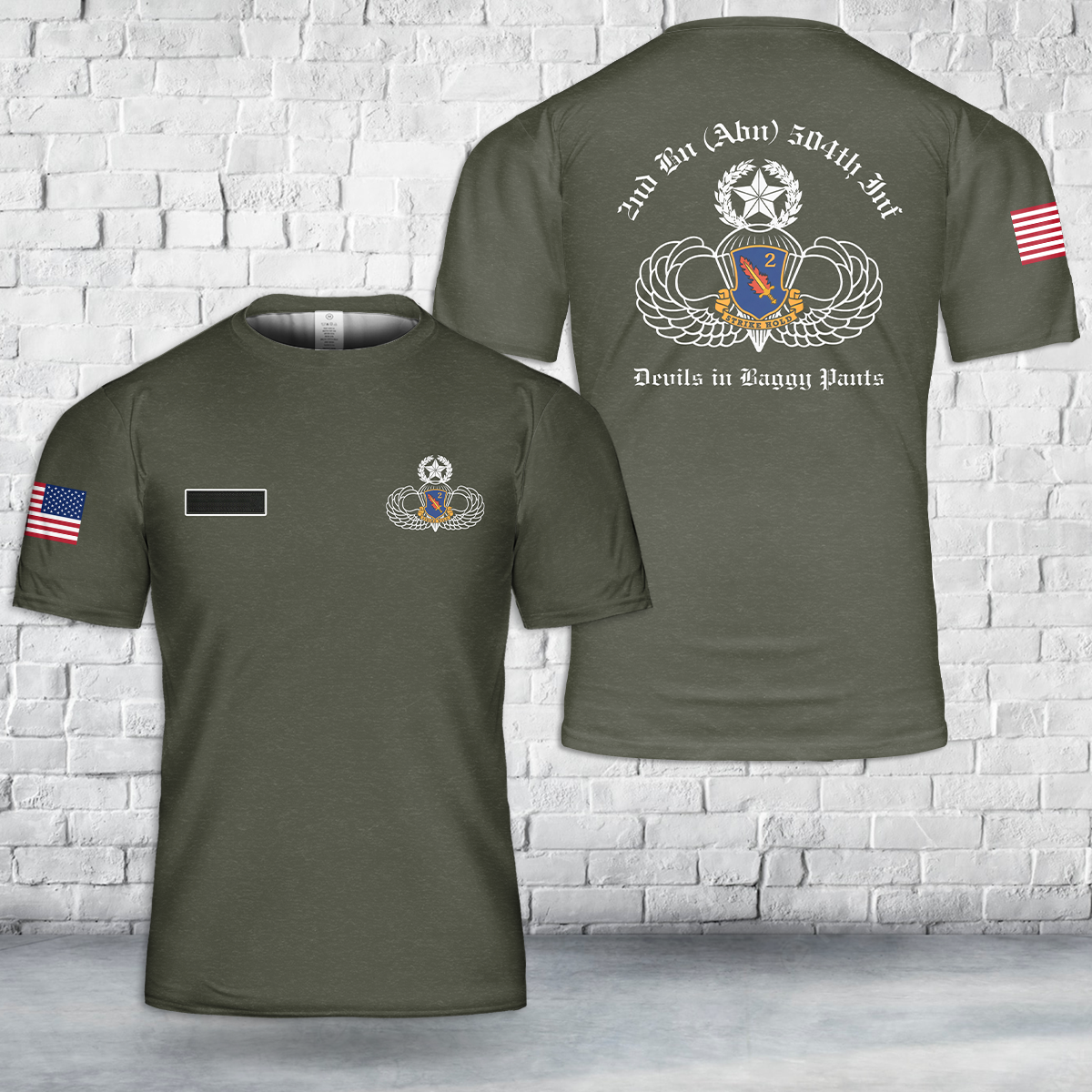 Custom Name US Army 2-504th Infantry Regiment T-Shirt 3D