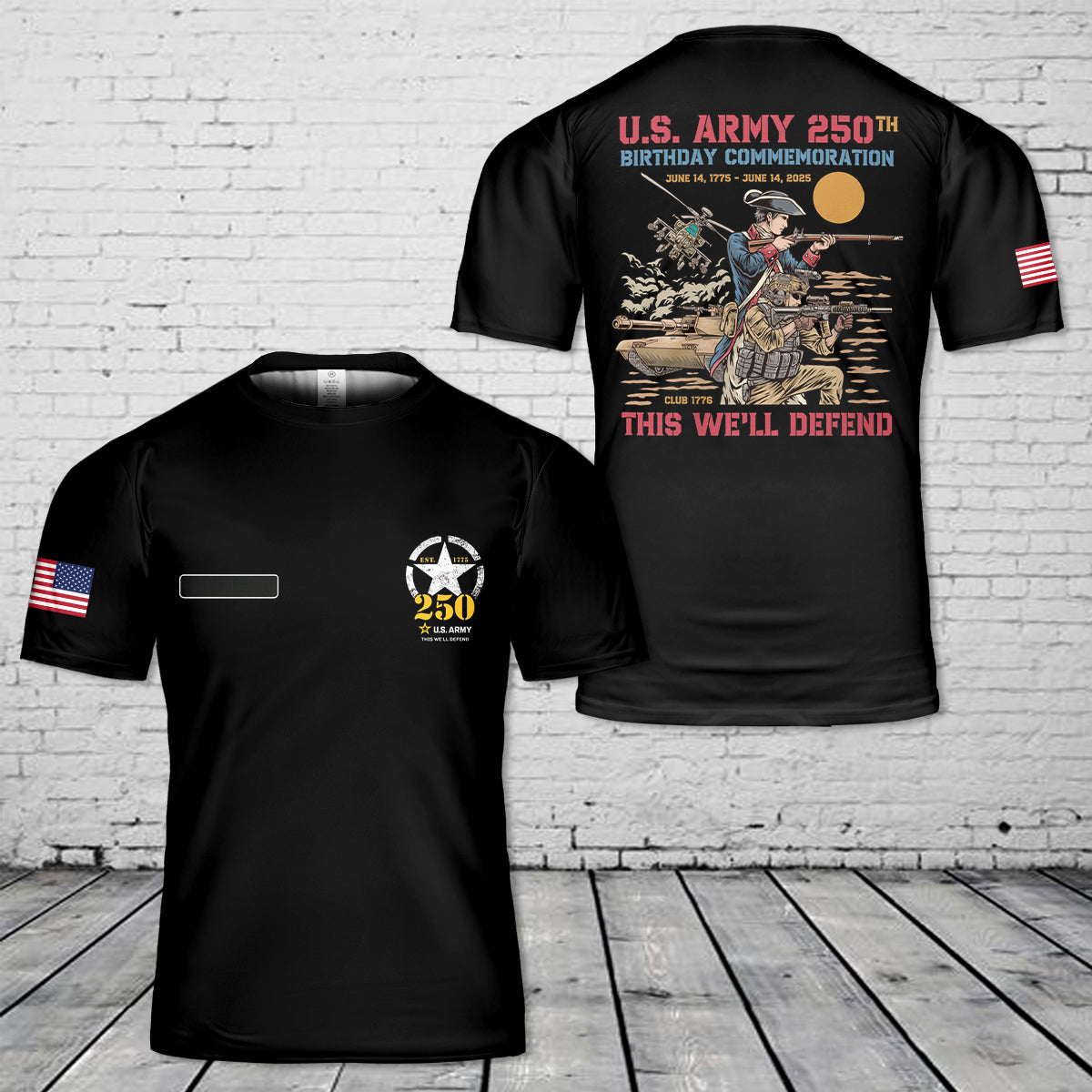 Custom Name US Army 250th Birthday Commemoration T-Shirt 3D