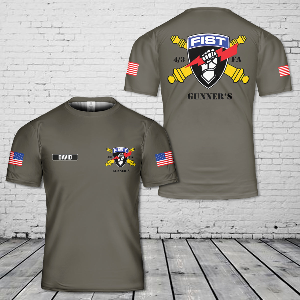 Custom Name US Army 2/3 Gunner's Fist 3D T-Shirt