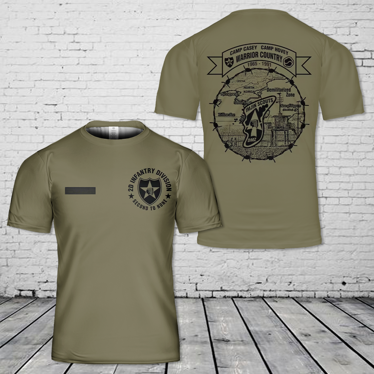 Custom Name US Army 2nd Infantry Division Camp Casey Camp Hovey Imjin Scouts South Korea DMZ T-Shirt 3D