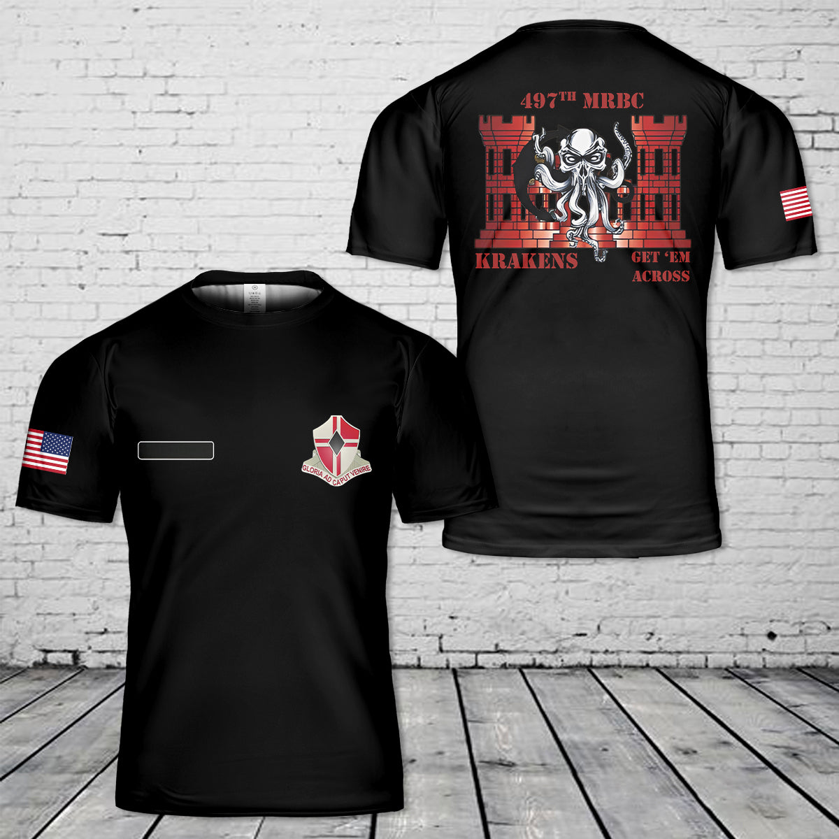 Custom Name US Army 497 Multi-Role Bridging Company T-Shirt 3D
