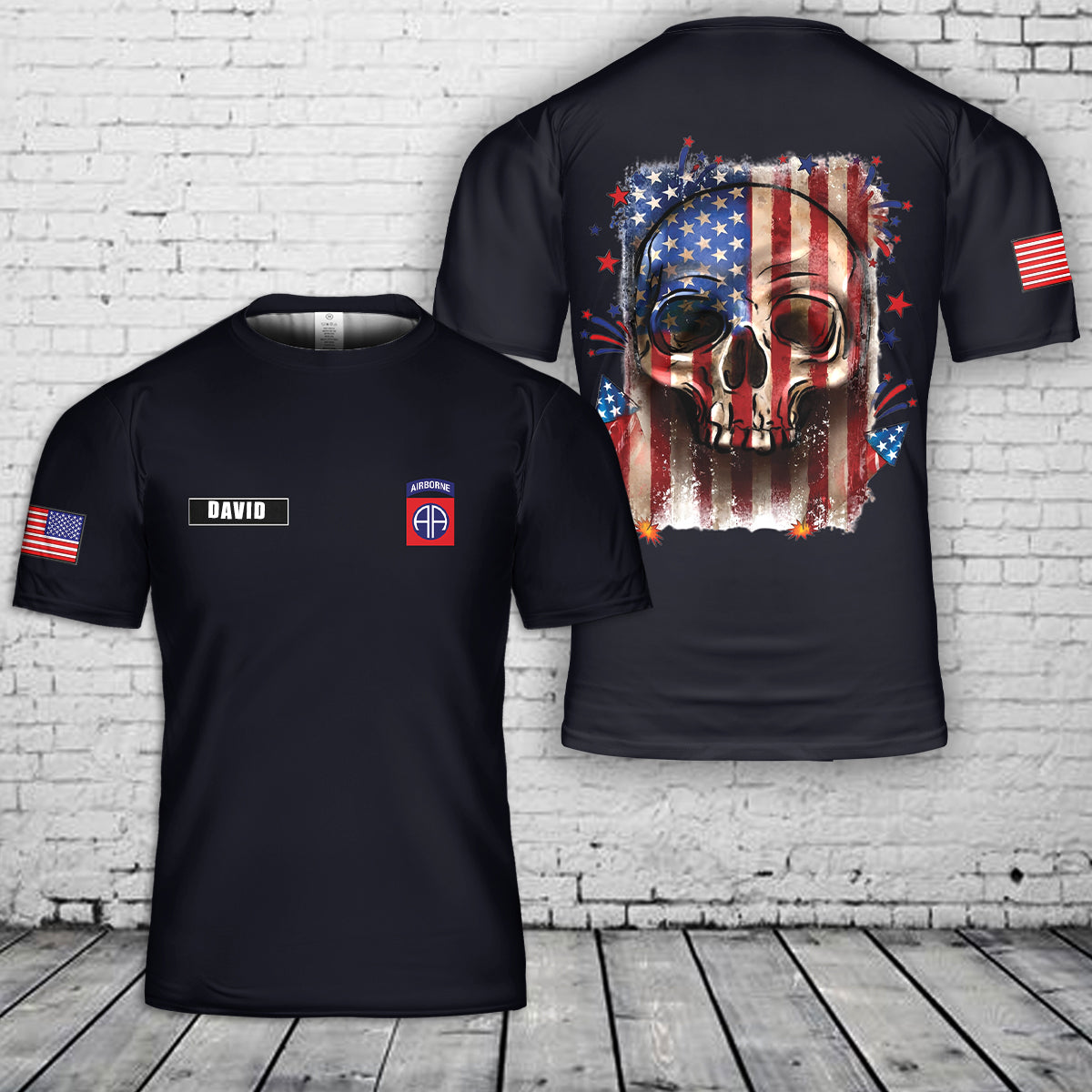 Custom Name US Army 4th of July skull American flag 3D T-Shirt