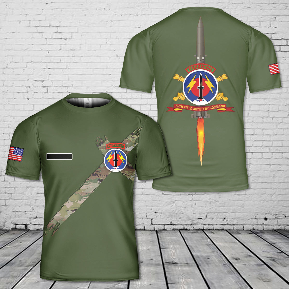 Custom Name US Army 56th Field Artillery Command w Pershing - Firing T-Shirt 3D