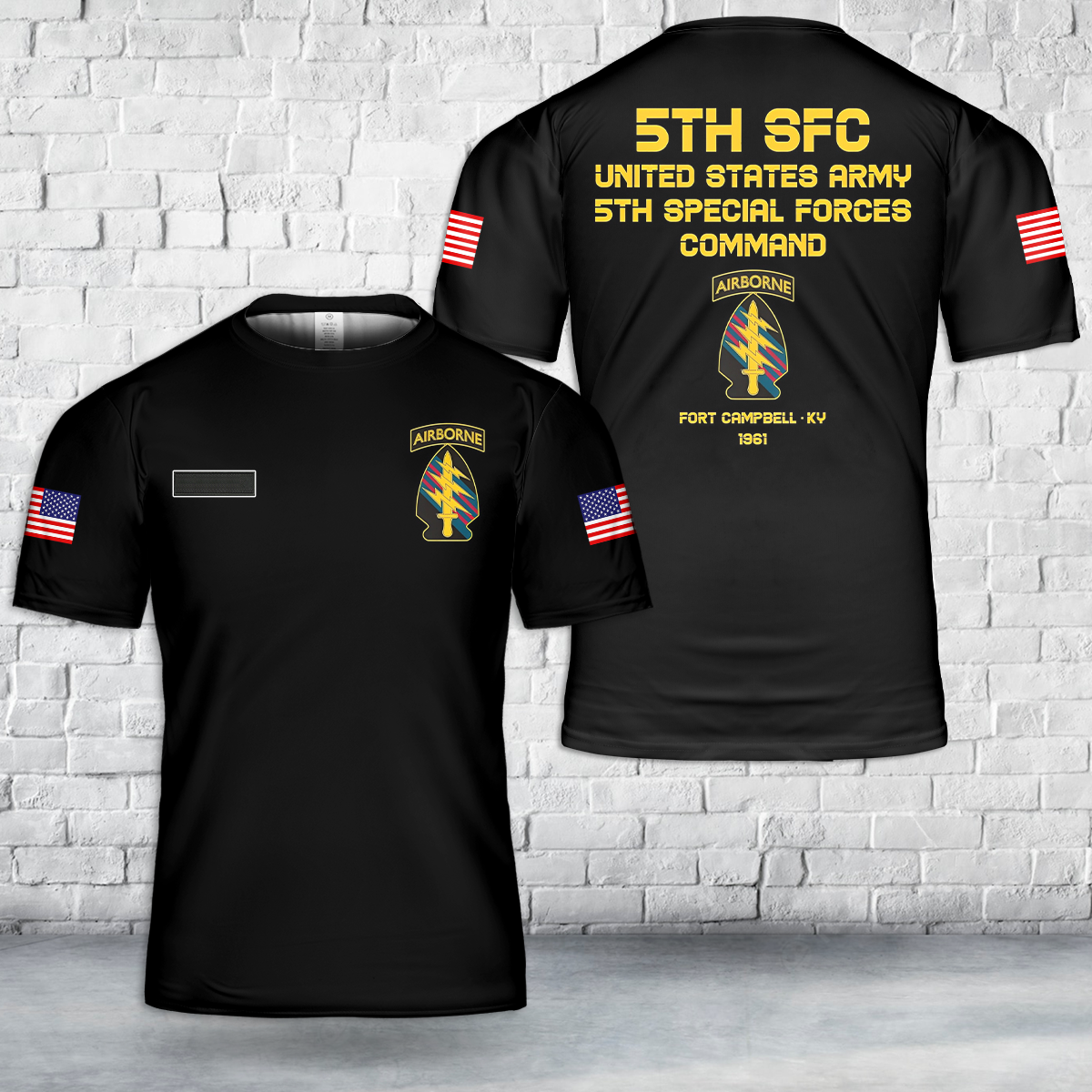 Custom Name US Army 5th Special Forces Command Airborne 1961 T-Shirt 3D