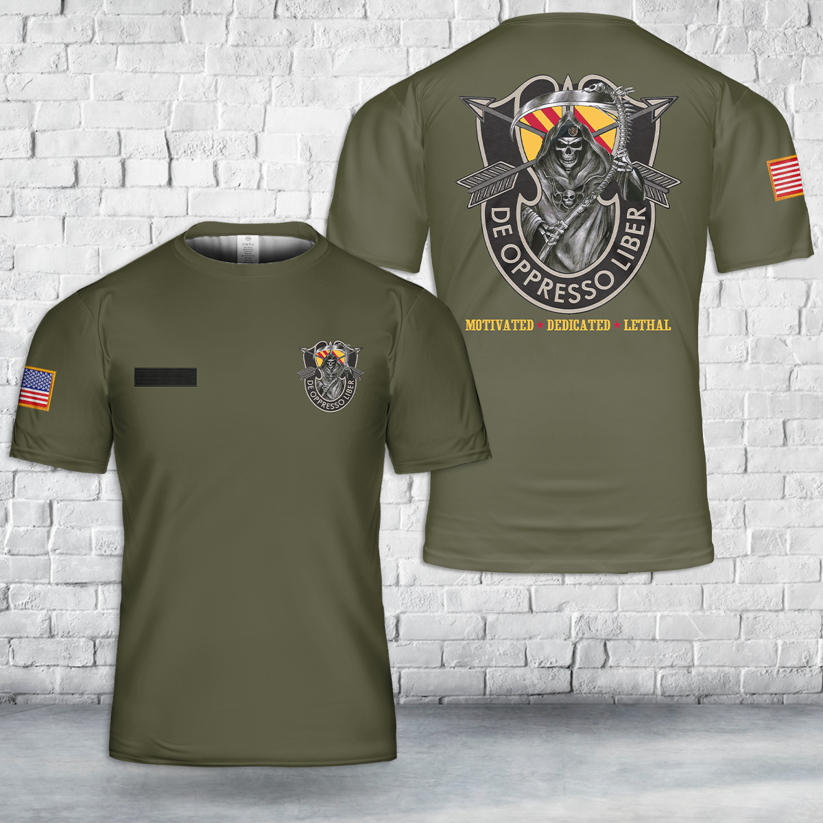 Custom Name US Army 5th Special Forces Group Skull Death T-Shirt 3D