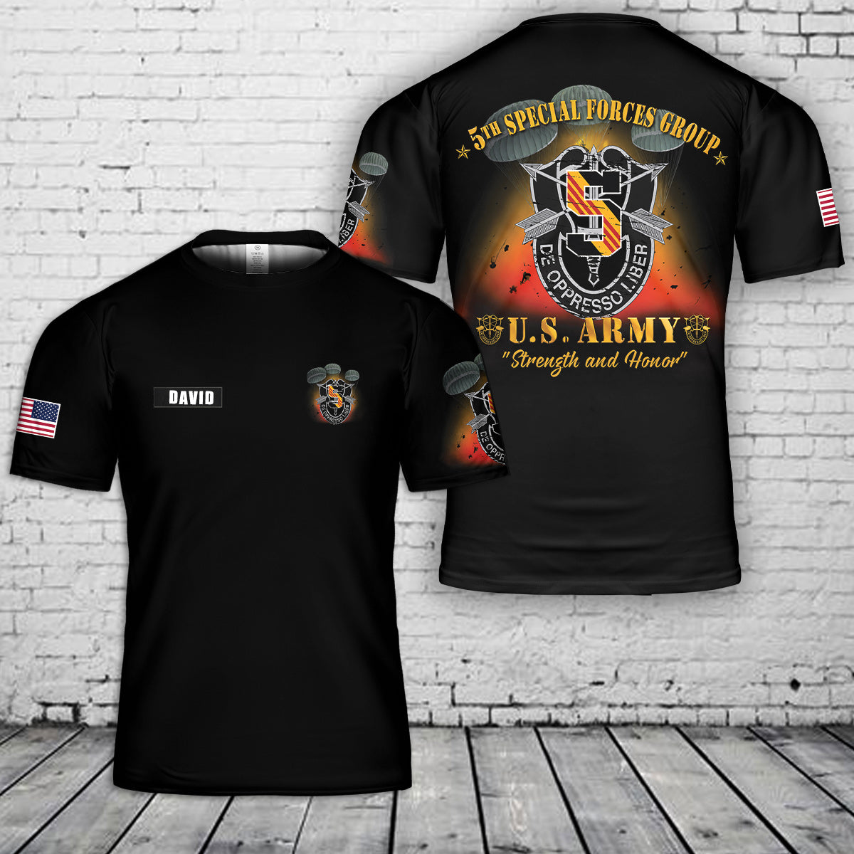 Custom Name US Army 5th Special Forces Group (5th SFG) T-Shirt 3D