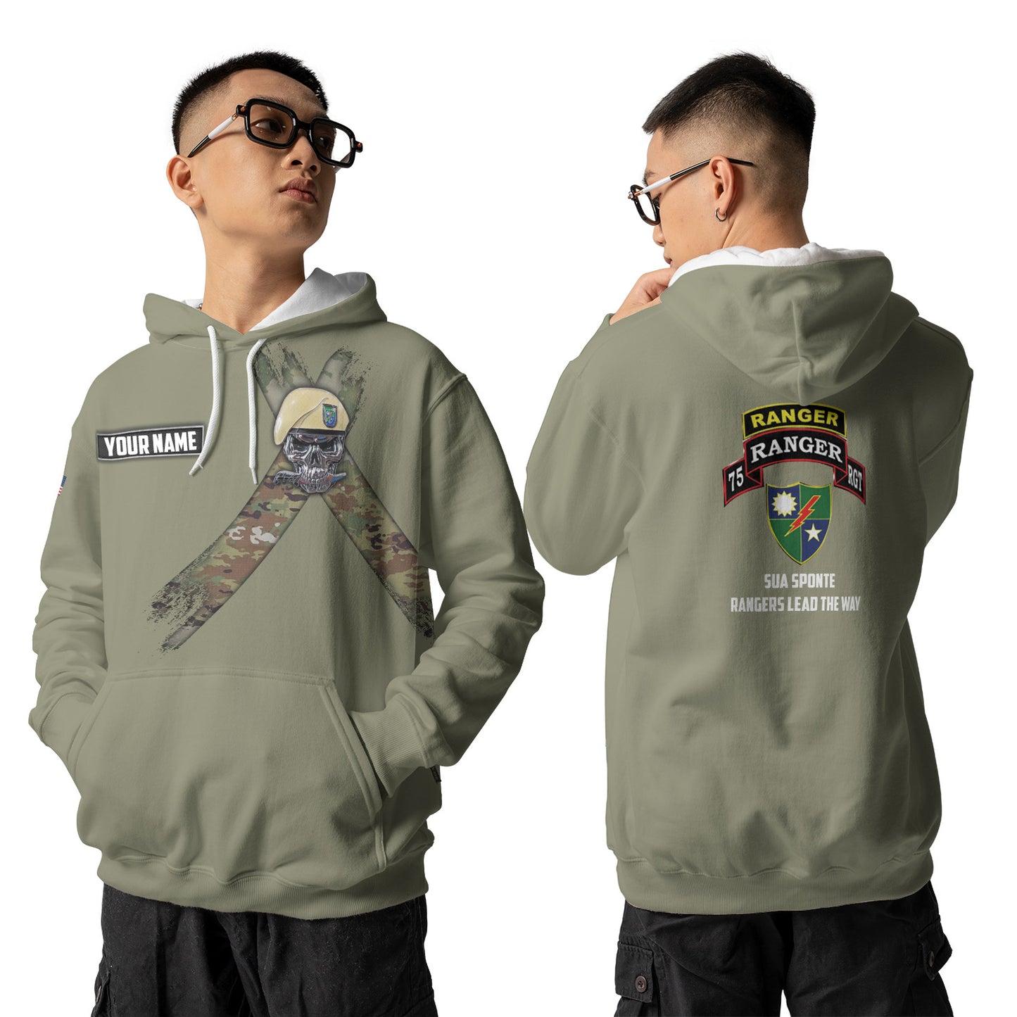 Custom Name US Army 75th Ranger Regiment Rangers Lead the Way Beret Skull 3D Hoodie
