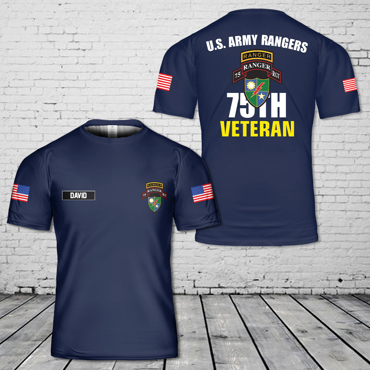 Custom Name US Army 75th Ranger Regiment Veteran T-Shirt 3D