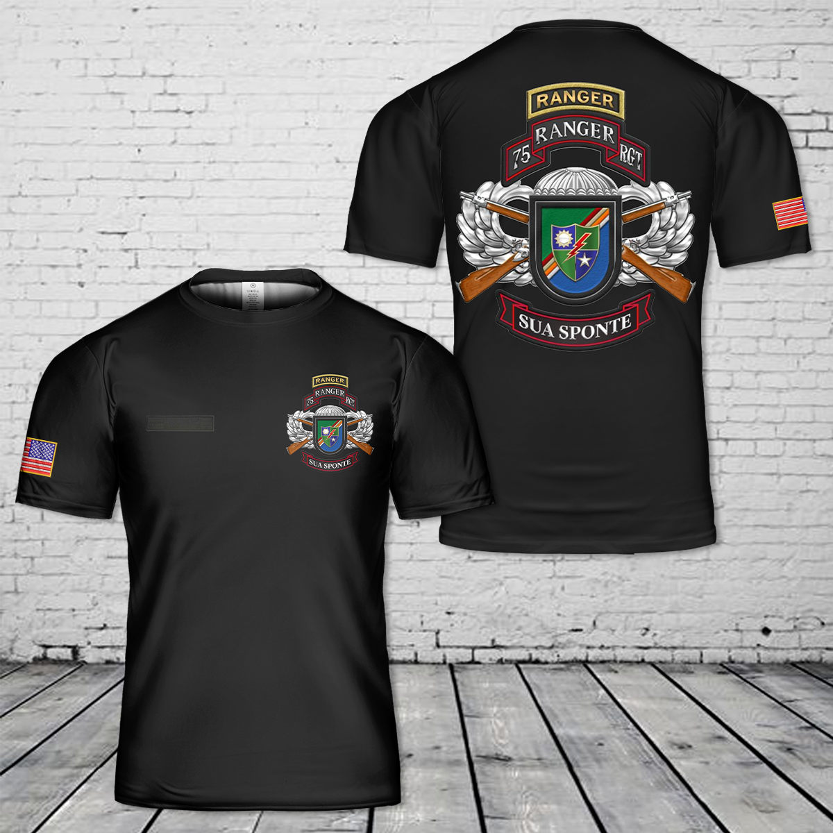 Custom Name US Army 75th Ranger Regiment With Tab and Insignia T-Shirt 3D