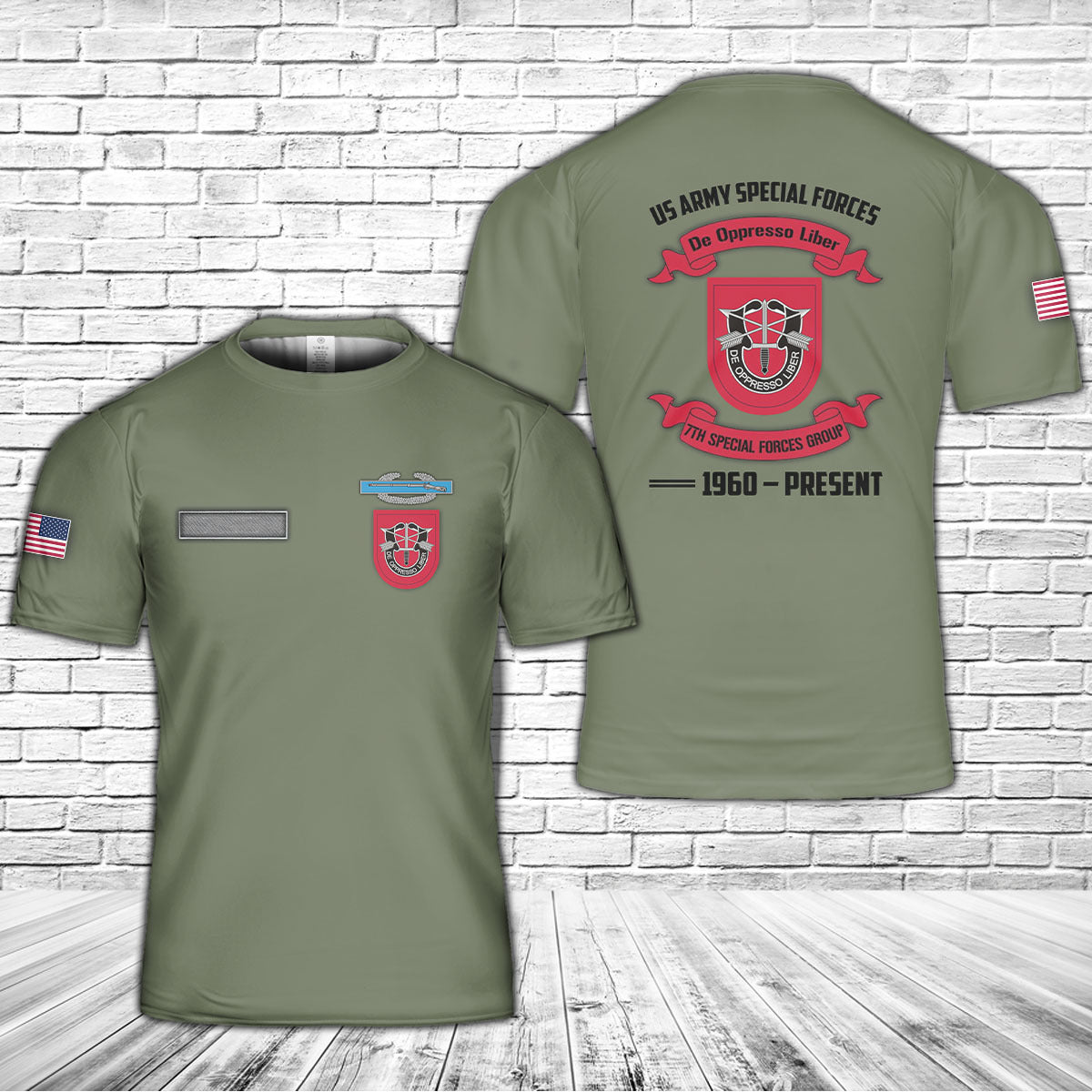 Custom Name US Army 7th Special Forces Group (7th SFG) CIB T-Shirt 3D