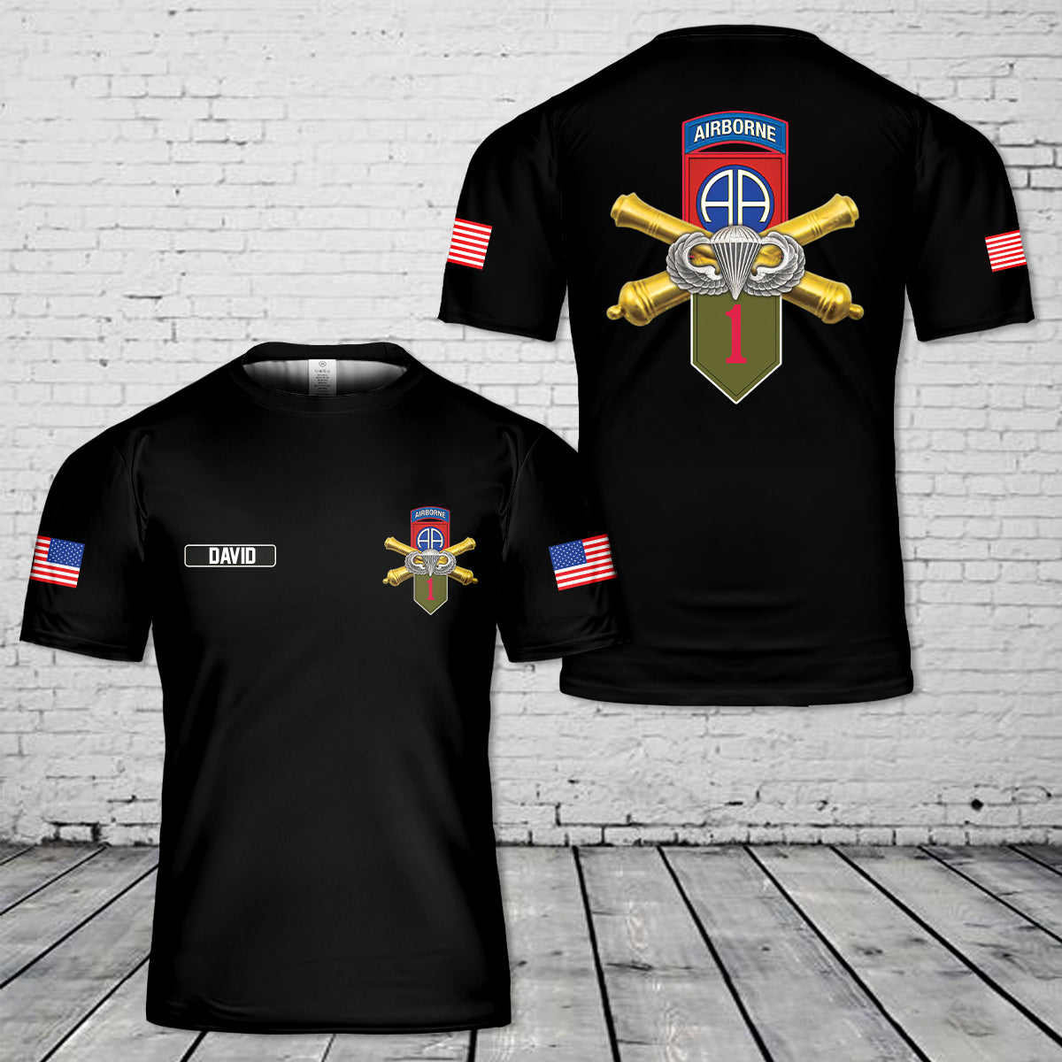 Custom Name US Army 82nd Airborne AA Division Double Cannons Basic Jump Wings 3D T-Shirt