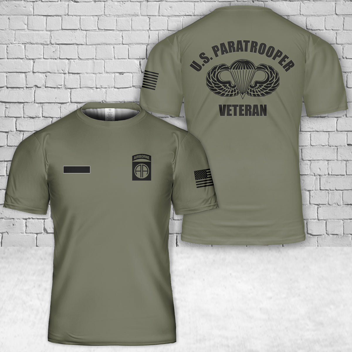 Custom Name US Army 82nd Airborne Army Paratrooper Veteran Jump Wings T-Shirt 3D