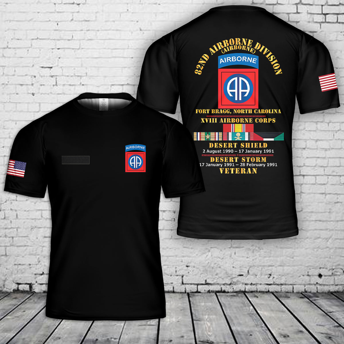 Custom Name US Army 82nd Airborne Division - XVIII Airborne Corps - Desert Storm, Desert Shield Veteran T-Shirt 3D