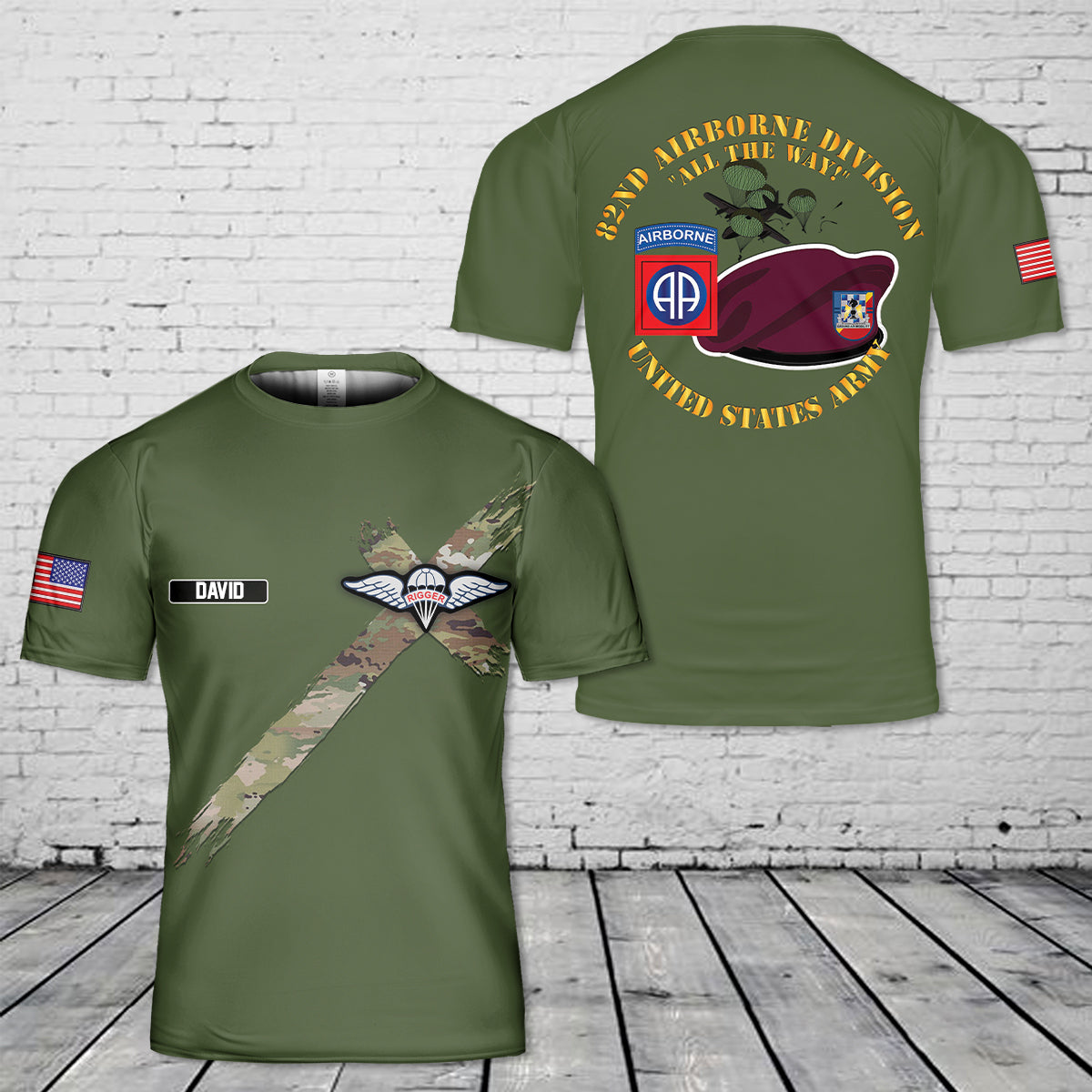 Custom Name US Army 82nd Airborne Division 325 Infantry Regt Rigger Emblem T-Shirt 3D