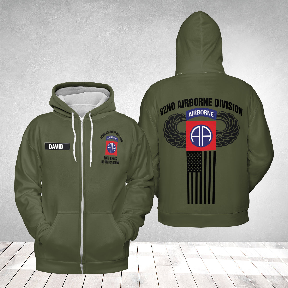 Custom Name US Army 82nd Airborne Division AOP Zip Hoodie