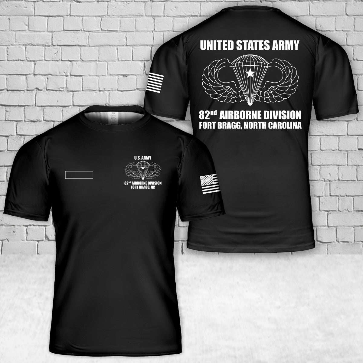 Custom Name US Army 82nd Airborne Division All American Fort Bragg NC Basic Parachutist Badge With 1 Combat Jump Star T-Shirt 3D