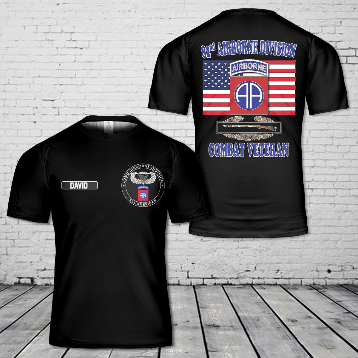 Custom Name US Army 82nd Airborne Division Combat Veteran 3D T-Shirt