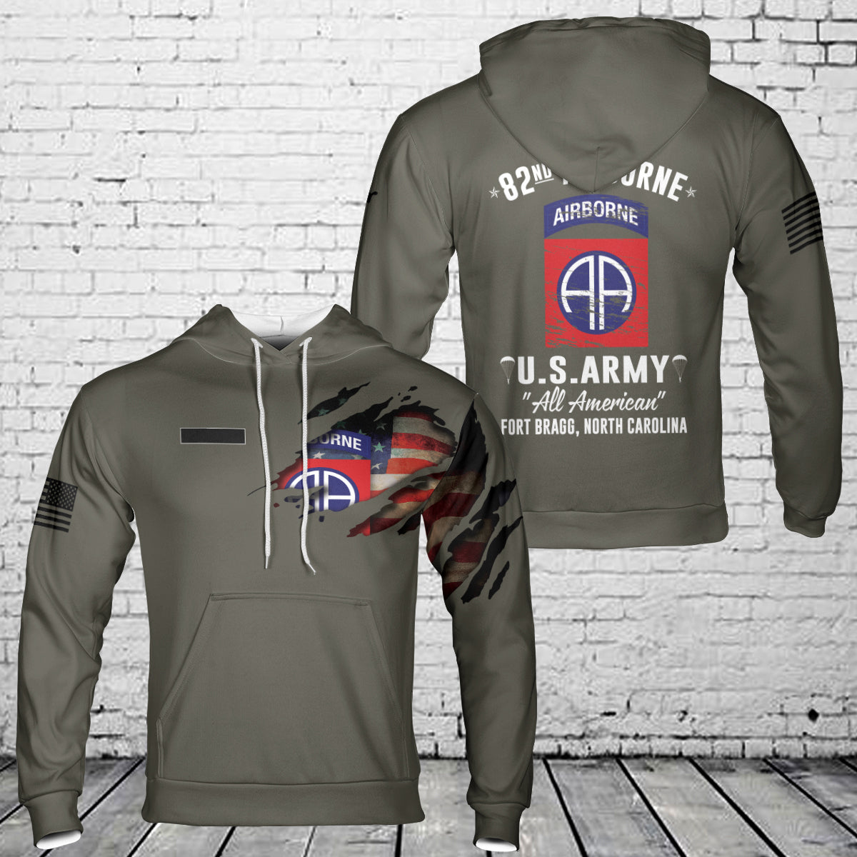 Custom Name US Army 82nd Airborne Division Fort Bragg NC Hoodie 3D