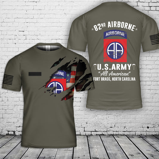 Custom Name US Army 82nd Airborne Division Fort Bragg NC T-Shirt 3D